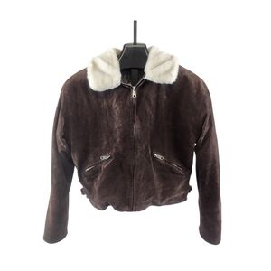 EUC BB Dakota Brown Leather Jacket with Faux Fur Cream Lining/ Collar